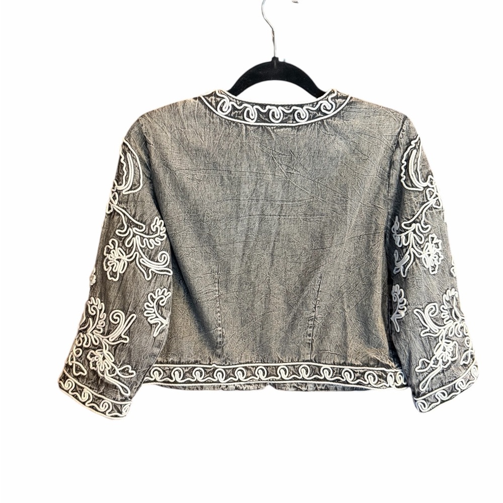 Soft Surroundings Wildwood Bolero Embroidered Jacket Acid Wash Gray White - Picture 3 of 11
